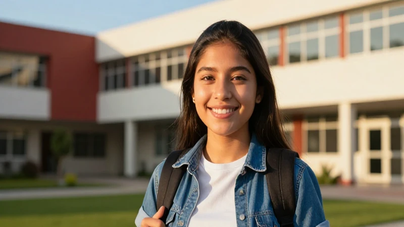 Joven estudiante mexicano optimista en campus moderno