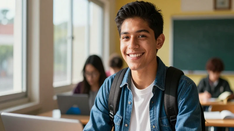 Estudiante mexicano sonriente en un entorno moderno