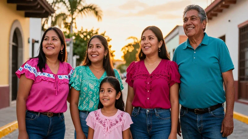 Familia mexicana alegre mirando oportunidades