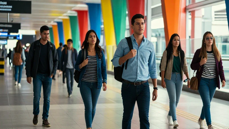 Joven mexicano en estación urbana moderna