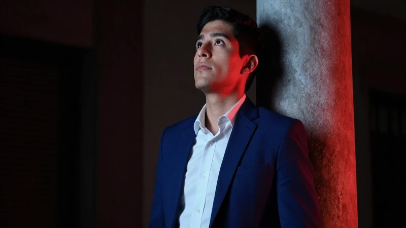 Profesional mexicano ambicioso con iluminación dramática