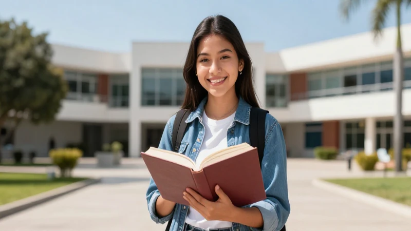 Estudiante mexicano sonriente en universidad moderna