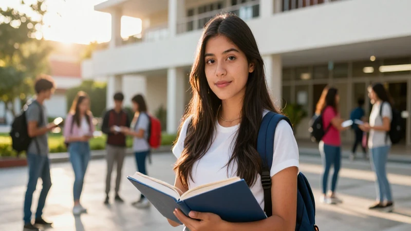 Joven estudiante mexicana en ambiente universitario brillante