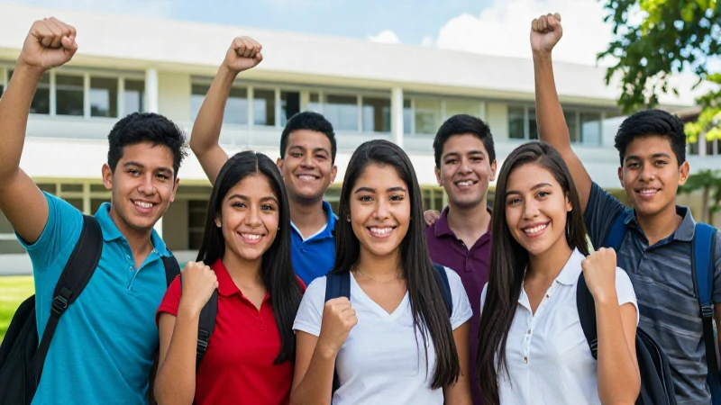 Jóvenes mexicanos celebrando éxito académico