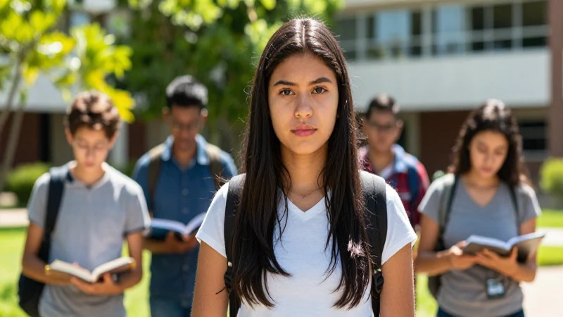 Estudiante mexicano ambicioso estudia en campus moderno