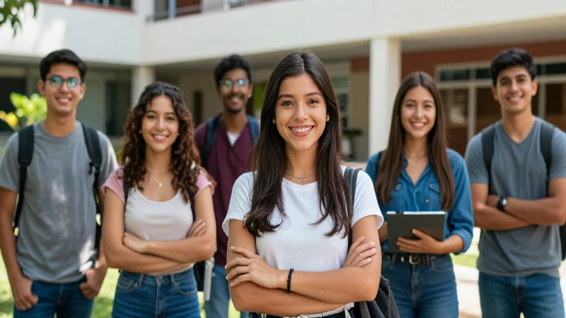 Jóvenes mexicanos brillantes en campus moderno