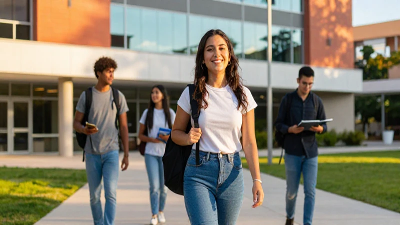 Joven mexicano sonriente en vibrante campus