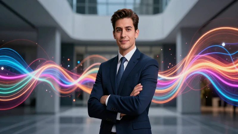 Joven profesional mexicano con fondo abstracto