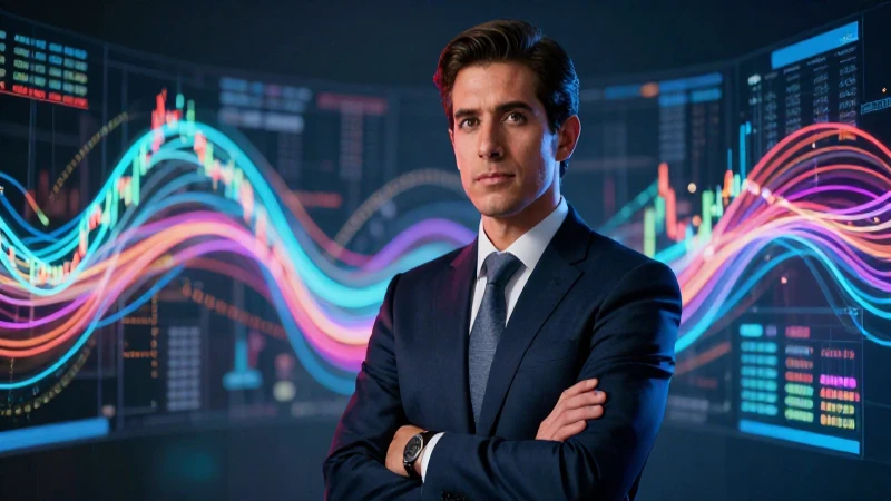 Retrato cinematográfico de profesional mexicano con datos financieros abstractos
