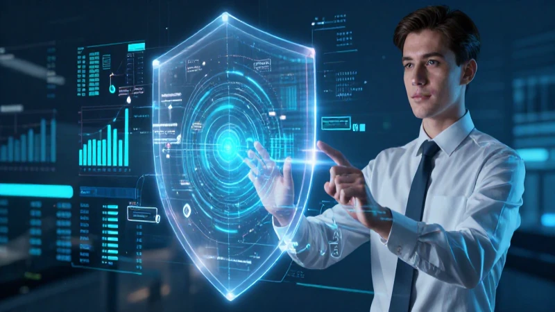 Cómo realizar pagos en línea en la UAEH 44 Joven profesional con escudo digital y datos vibrantes
