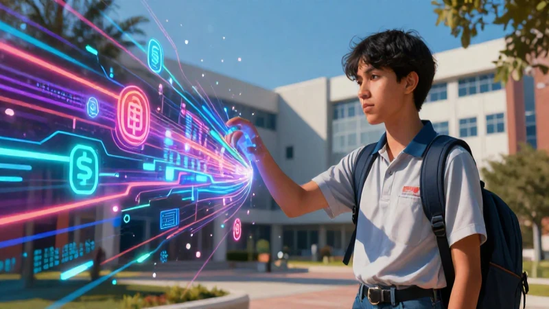 Cómo realizar pagos en línea en la UAEH 41 Estudiante mexicano interactúa con datos digitales vibrantes