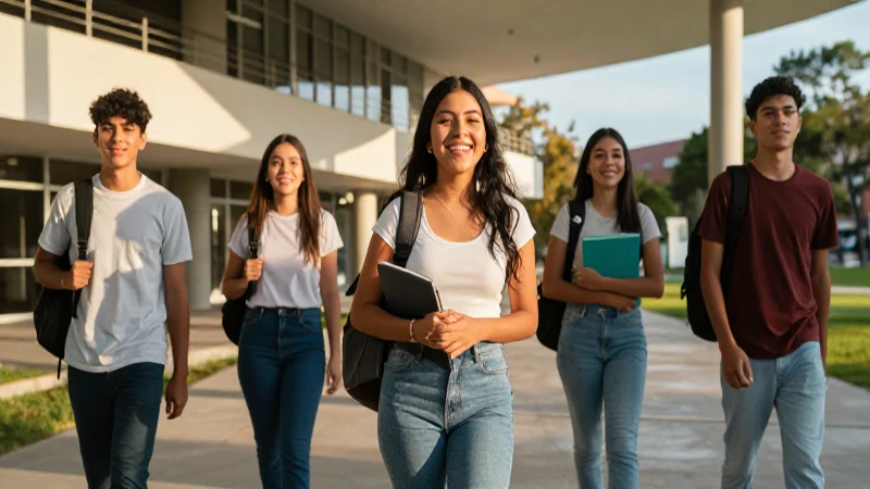 Alumnos mexicanos felices en moderno campus