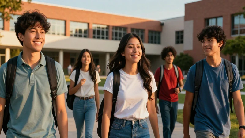 Estudiantes mexicanos felices en campus moderno