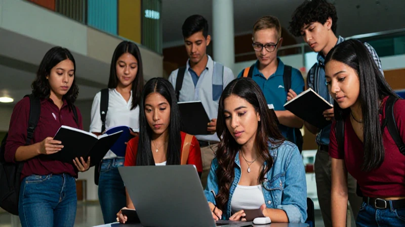 Estudiantes ambiciosos colaboran en campus moderno