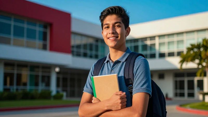Joven estudiante mexicano en campus universitario