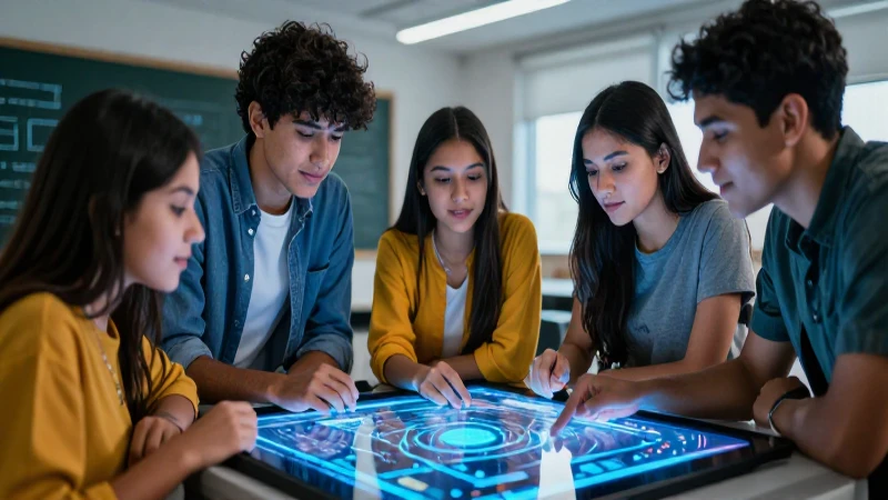 Estudiantes jóvenes colaboran en un aula tecnológica