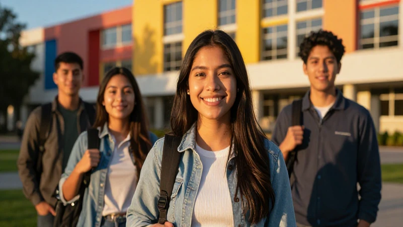 Estudiante mexicano sonriente en campus moderno
