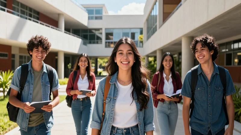 Estudiantes mexicanos en campus vibrante y moderno