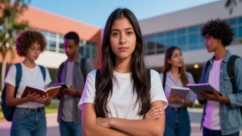 Estudiante mexicano exitoso en moderno campus