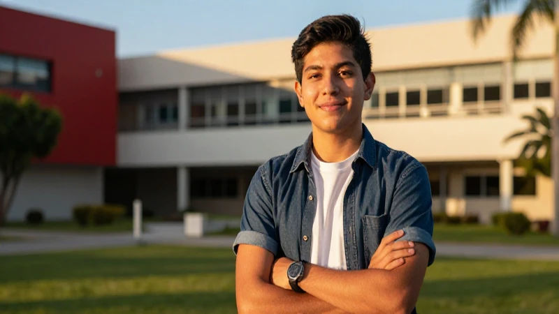 Estudiante mexicano universitario en una luz dorada