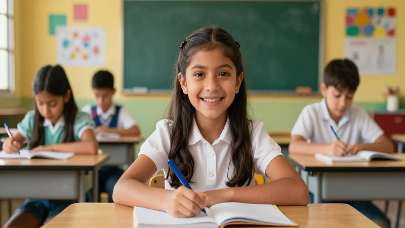 Niña mexicana feliz, éxito educativo vibrante