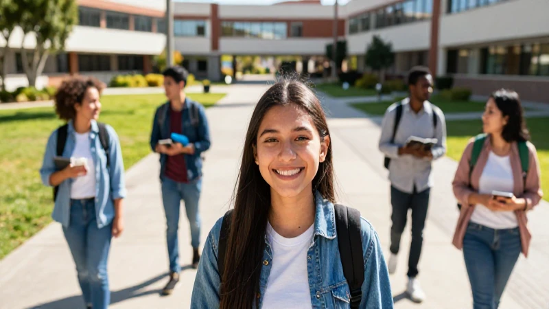 Estudiante mexicano sonríendo en campus moderno