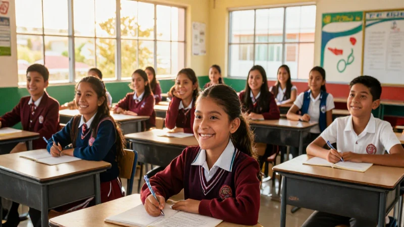 Clase mexicana vibrante con estudiantes alegres