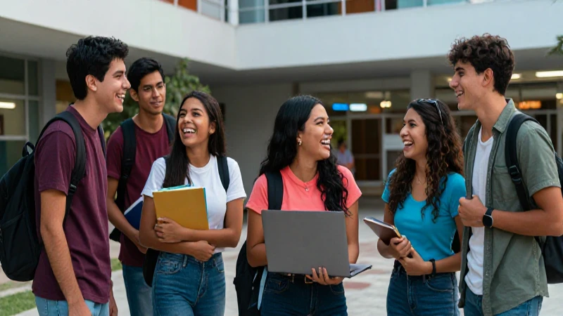 Estudiantes mexicanos felices en campus universitario