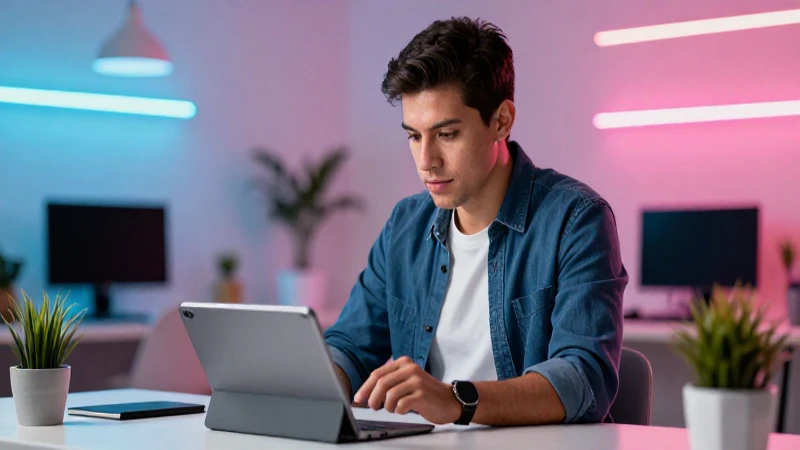 Emprendedor mexicano con tablet en un espacio moderno
