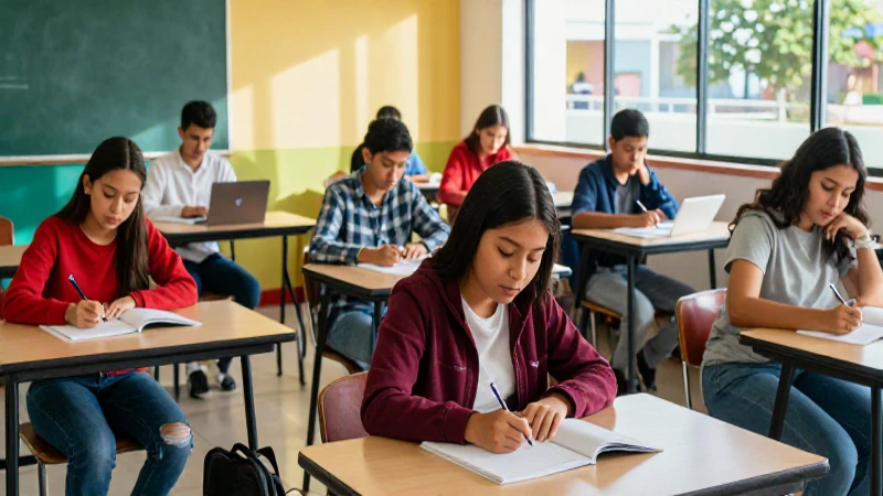 Estudiantes mexicanos estudian en aula moderna