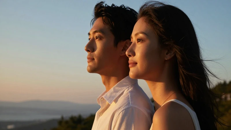 Pareja en el horizonte con iluminación cálida y vibrante