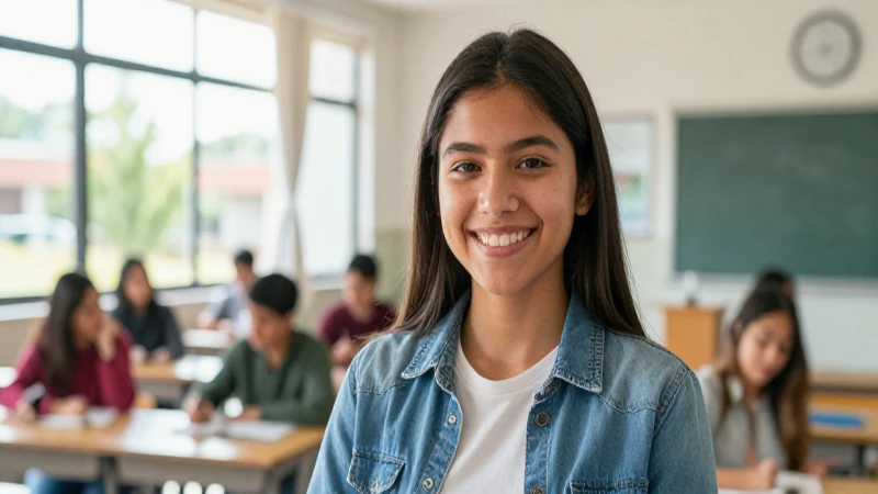 Estudiante mexicano sonriente en campus moderno