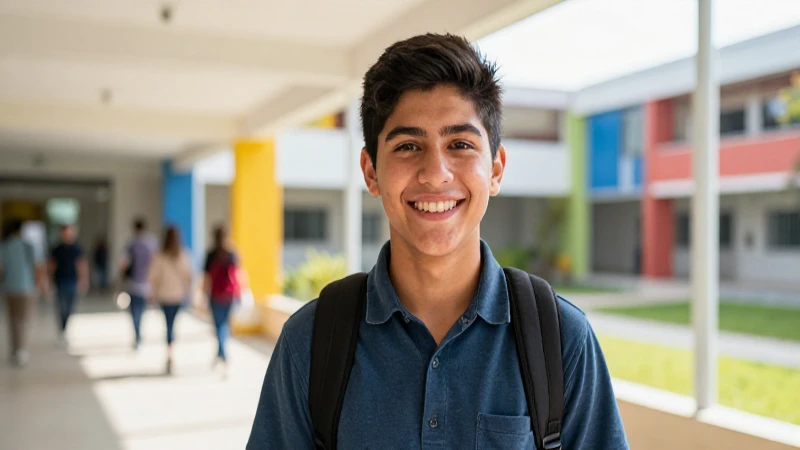 Estudiante mexicano sonríe bajo luz brillante