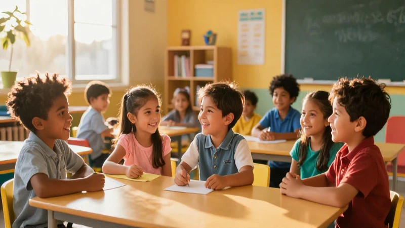 Niños mexicanos felices en clase con luz dorada