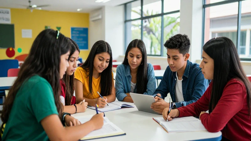 Jóvenes mexicanos estudian en campus moderno