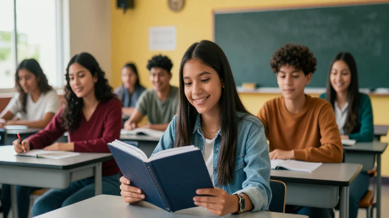 Estudiante mexicano sonriente en aula moderna