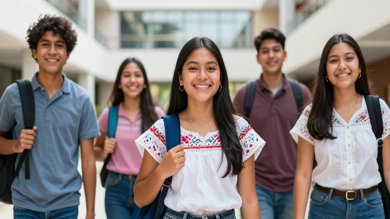 Estudiante mexicano sonriente en campus vibrante