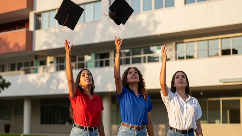 Estudiantes mexicanos celebrando con gran optimismo