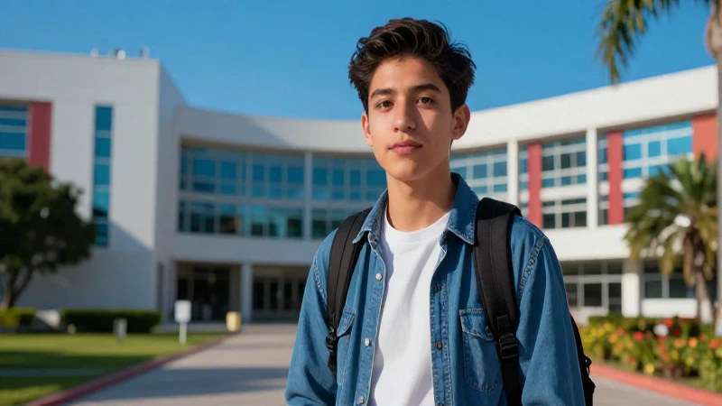 Estudiante mexicano en campus moderno