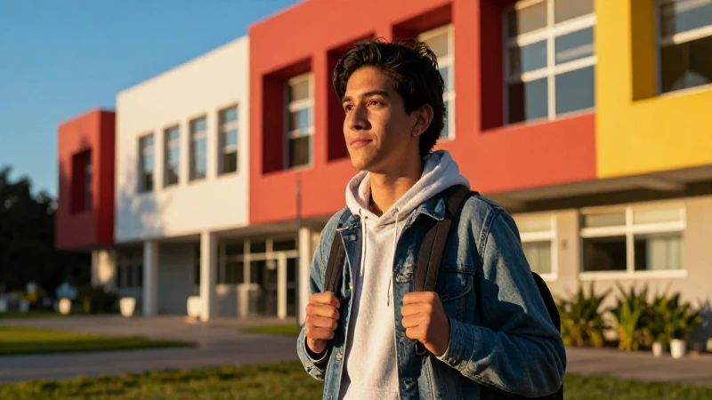 Joven mexicano estudiando en campus dorado