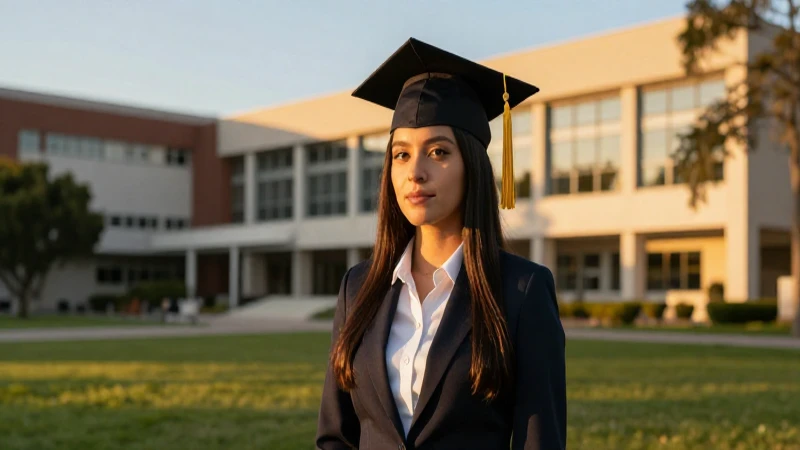 Joven mexicana en graduación bajo luz dorada