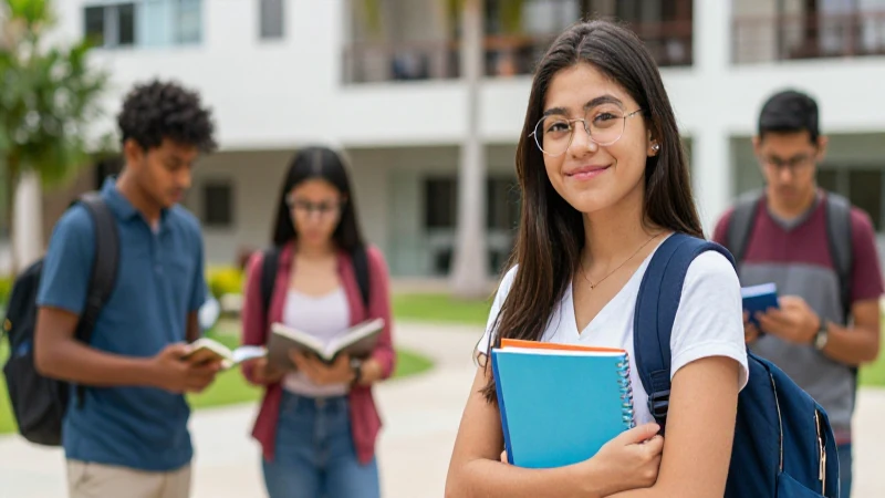 Estudiante mexicano vibrante en campus moderno