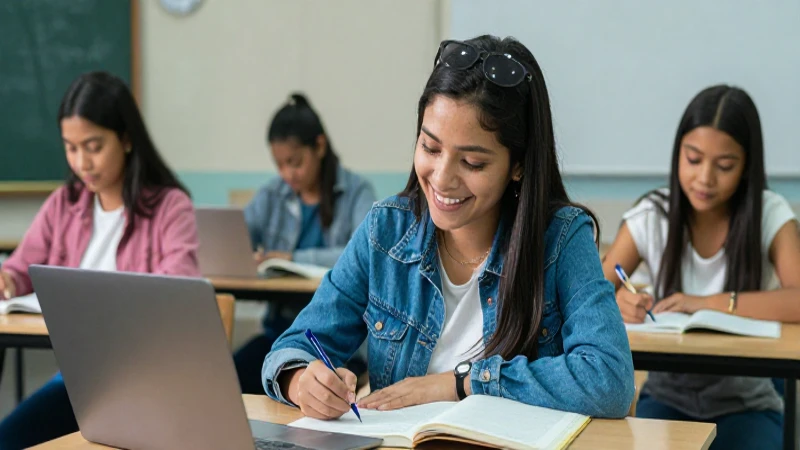 Estudiante mexicano alegre estudia con éxito