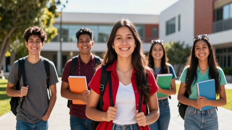 Estudiante mexicano sonriente en campus moderno