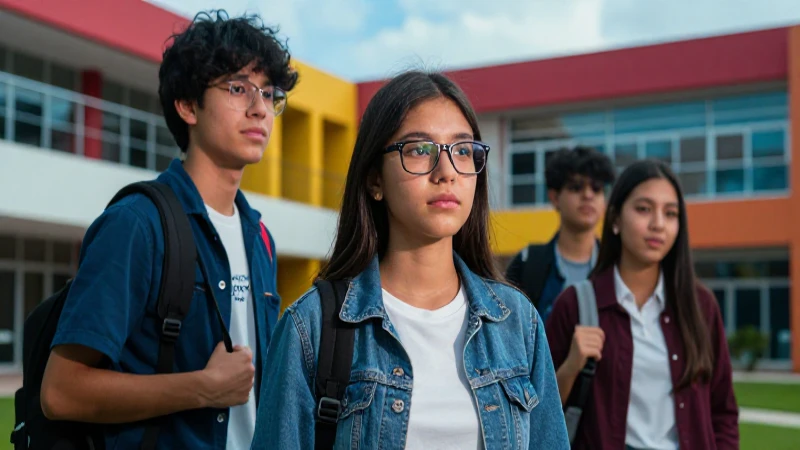 Estudiantes mexicanos en campus moderno e impactante