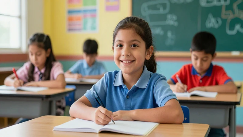 Estudiante mexicano alegre en aula moderna