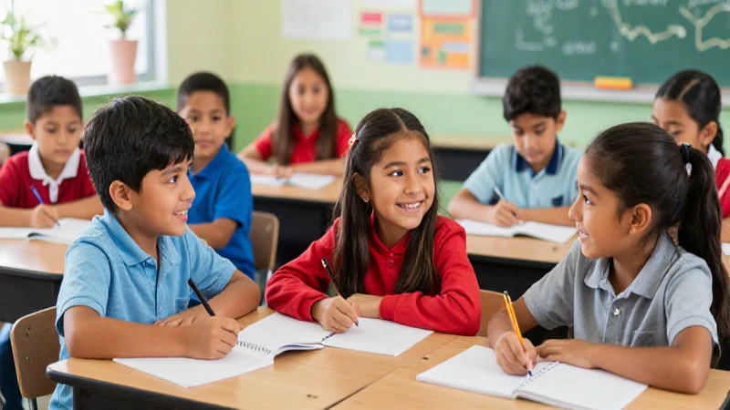 Niños mexicanos aprendiendo entusiastas en clase moderna