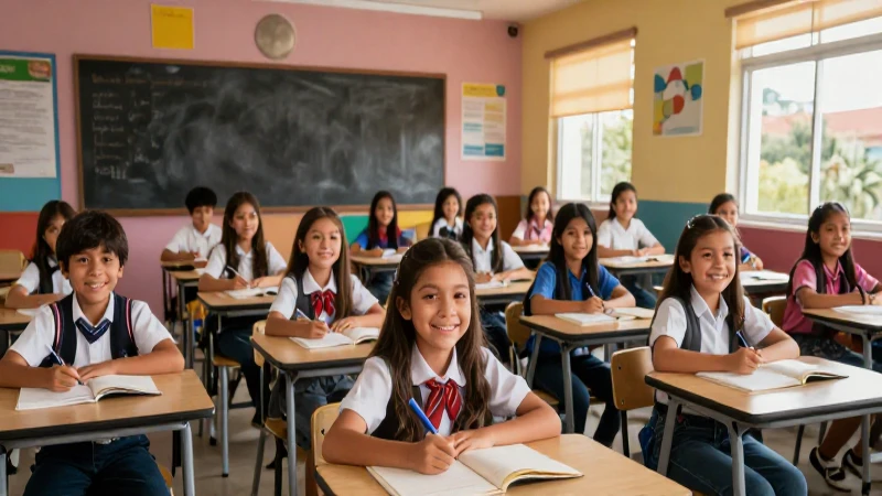 Niños mexicanos en éxito escolar en un aula vibrante