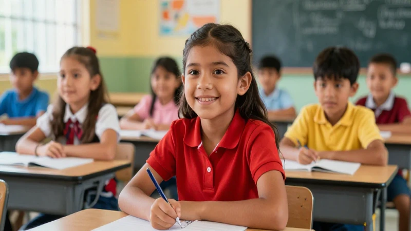 Niño mexicano vibrante en clase moderna y luminosa