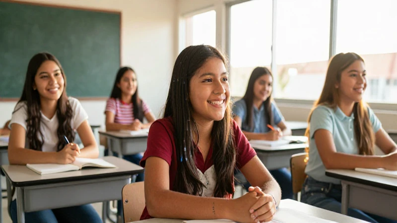 Retrato de estudiante mexicano sonriente en aula